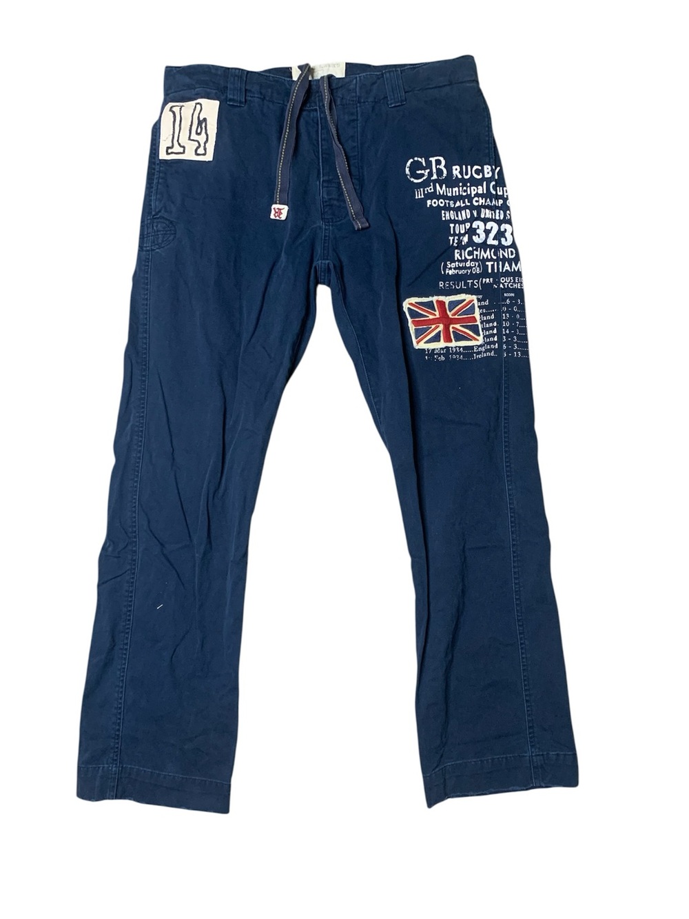 Y2K Rugby | Ralph Lauren | GB Flag Patch drawstring Pants | Navy | rare Vintage
